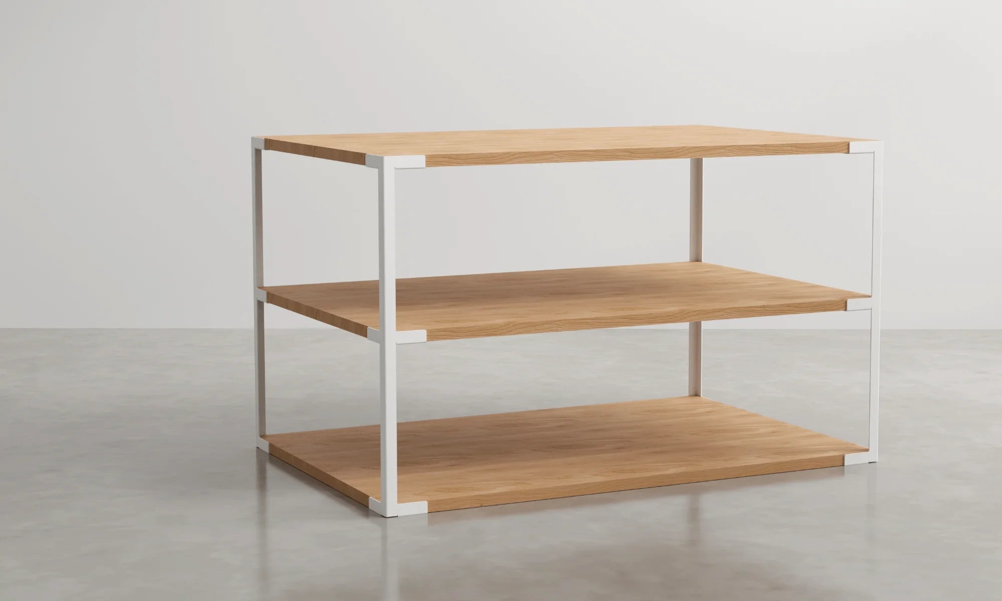 Build&Bond DIY Wooden shelf with a white metal frame on a gray background